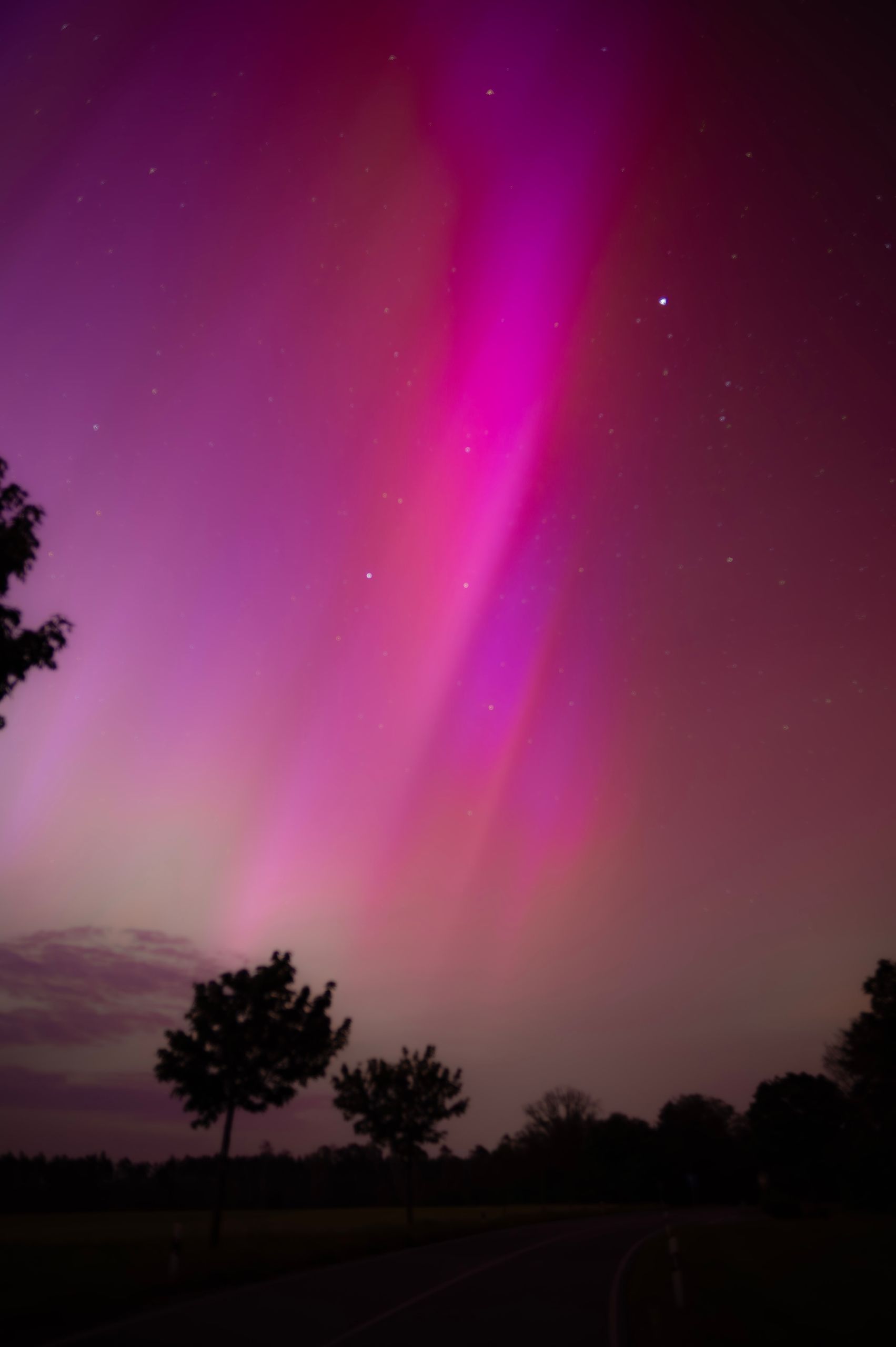 Vibrant aurora borealis illuminating the night sky in Leipzig, Germany.
